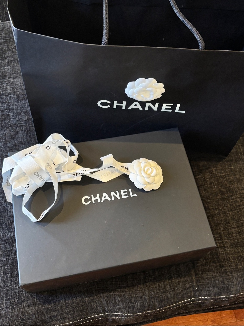 CHANEL White Camellia Gift Bow